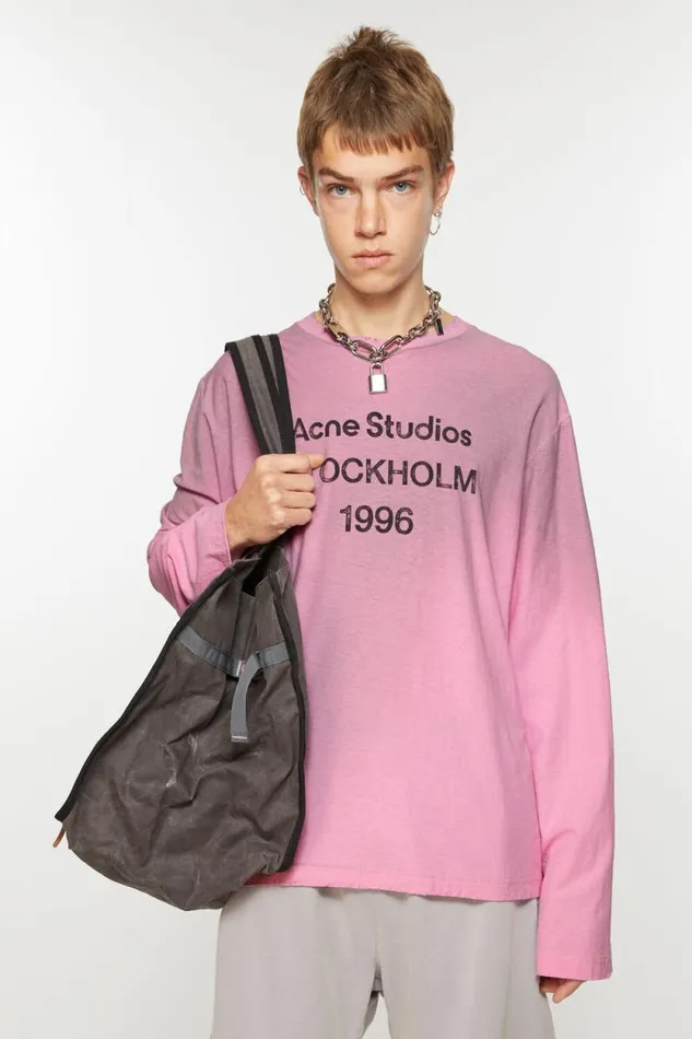 Acne Studios Logo Tshirt 8211 Relaxed Fit Cotton Candy Pink Men Tshirts