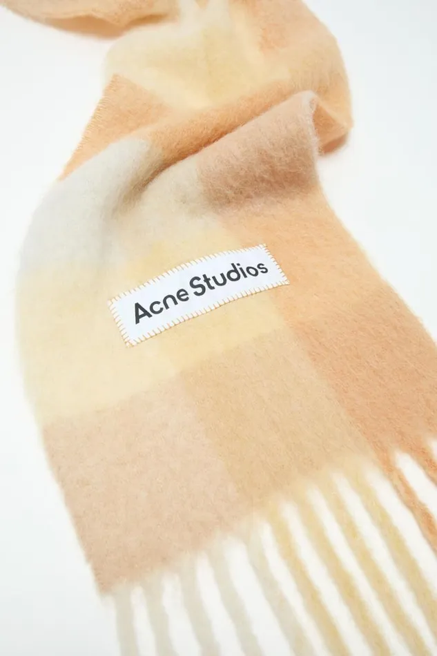 Acne Studios Mohair Checked Scarf Peachwhitebeige Women Scarves
