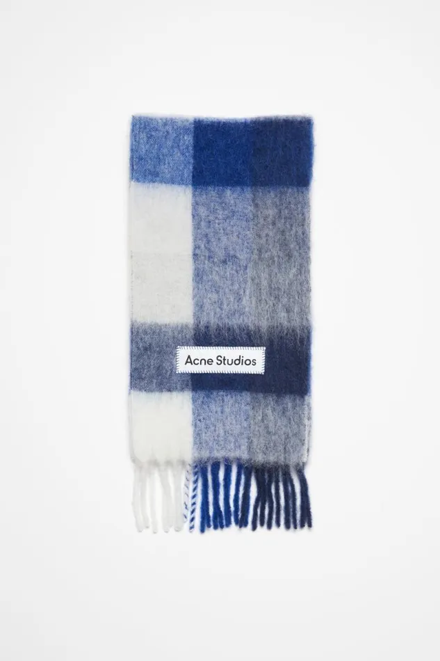 Acne Studios Mohair Checked Scarf Whitegreyroyal Blue Women Scarves