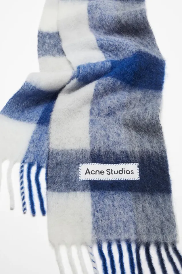 Acne Studios Mohair Checked Scarf Whitegreyroyal Blue Women Scarves Acne Studios Mohair Checked Scarf Whitegreyroyal Blue Women Scarves