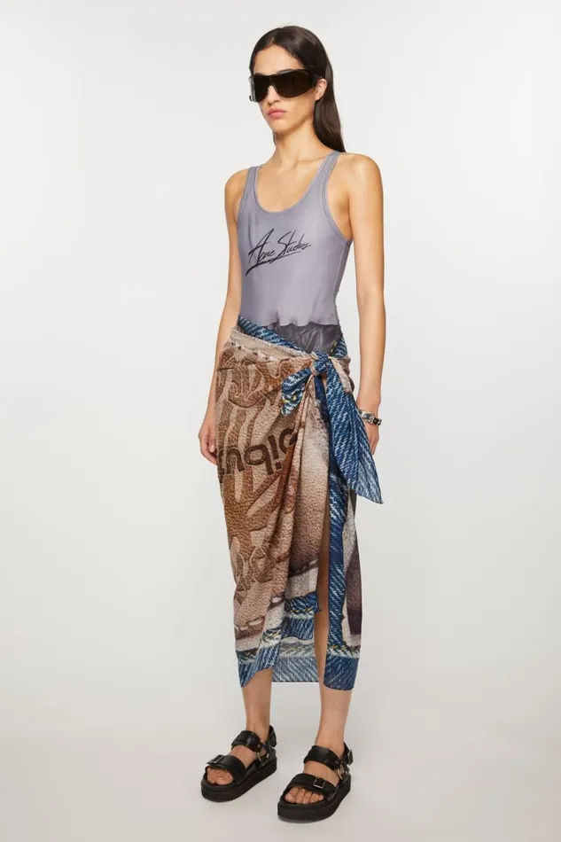 Acne Studios Oversized Print Scarf Beigeblue Women Scarves