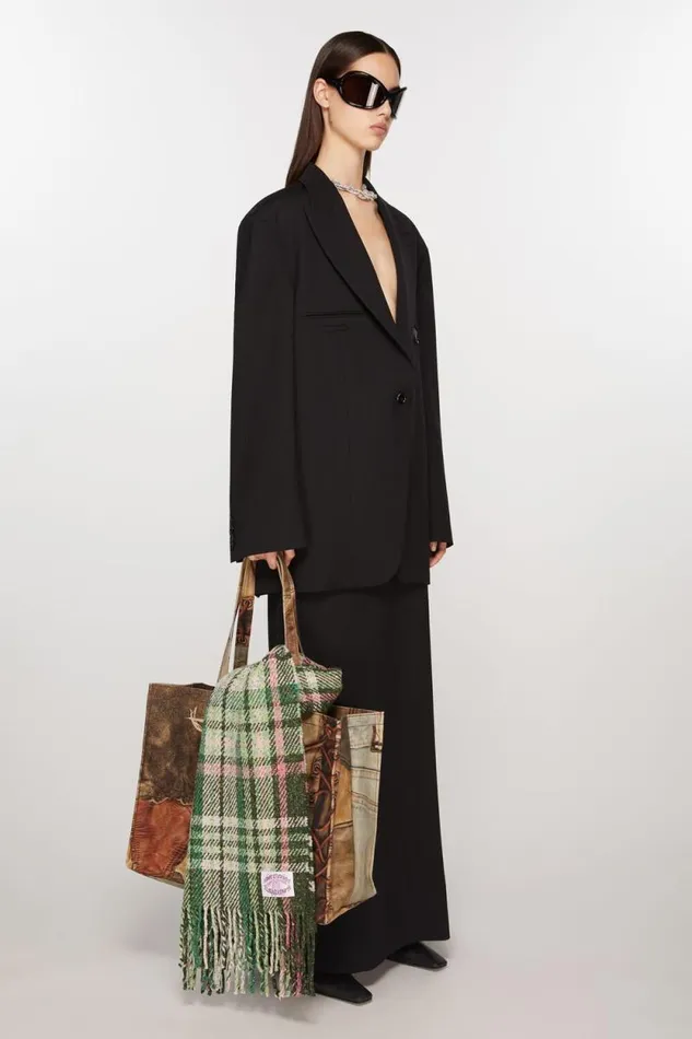 Acne Studios Plaid Fringe Scarf Green Men Scarves