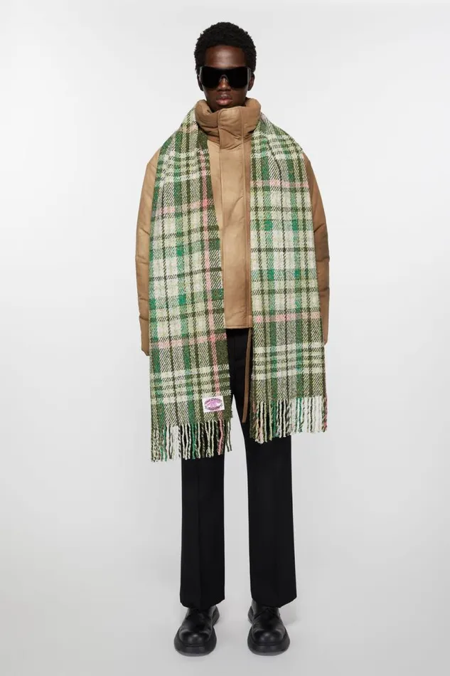 Acne Studios Plaid Fringe Scarf Green Men Scarves