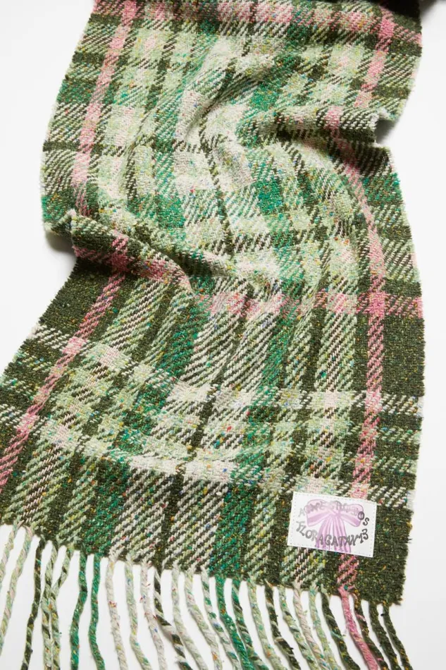 Acne Studios Plaid Fringe Scarf Green Men Scarves
