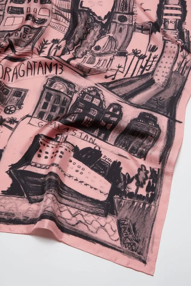 Acne Studios Print Silk Scarf Pinkblack Women Scarves Acne Studios Print Silk Scarf Pinkblack Women Scarves