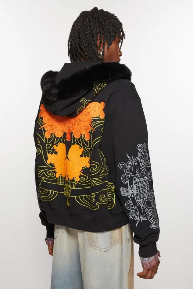 Acne Studios Printed Hooded Zip Sweater Black Men Sweatshirts Acne Studios Printed Hooded Zip Sweater Black Men Sweatshirts