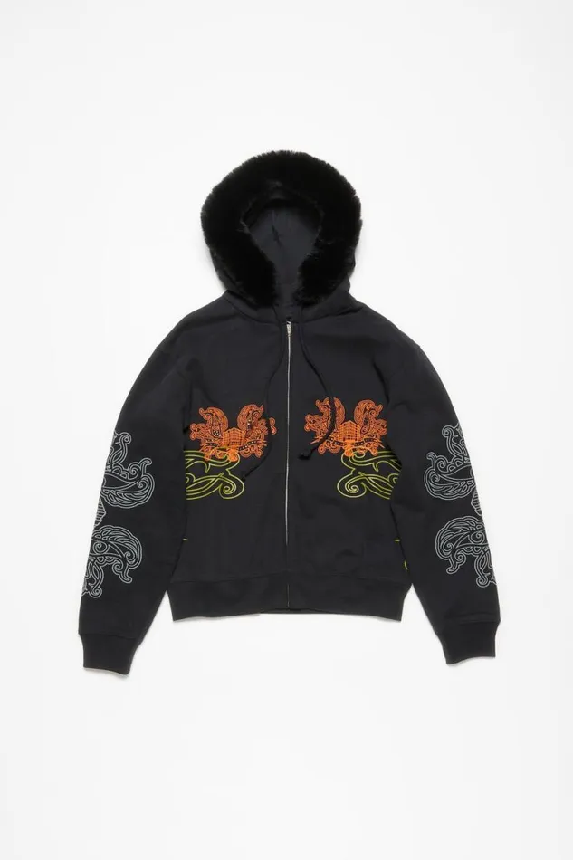 Acne Studios Printed Hooded Zip Sweater Black Men Sweatshirts Acne Studios Printed Hooded Zip Sweater Black Men Sweatshirts