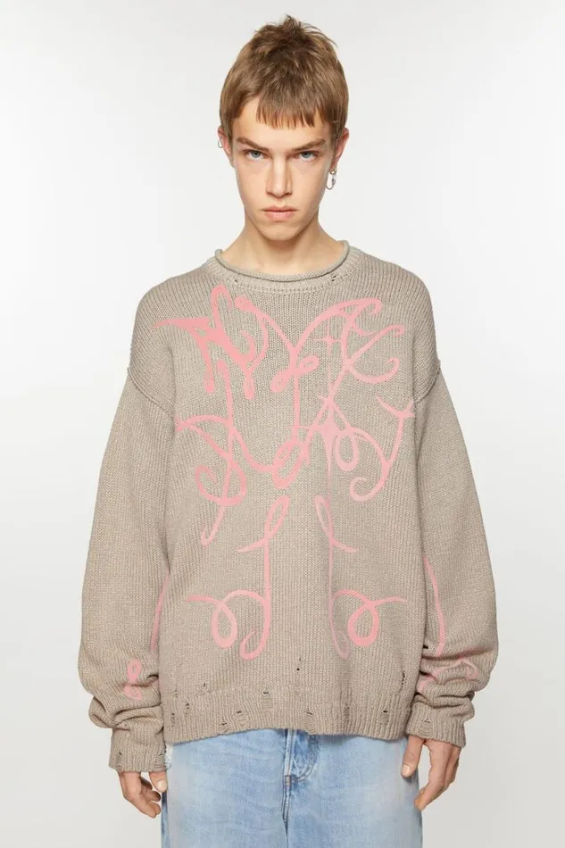 Acne Studios Printed Jumper Beigegrey Men Knitwear