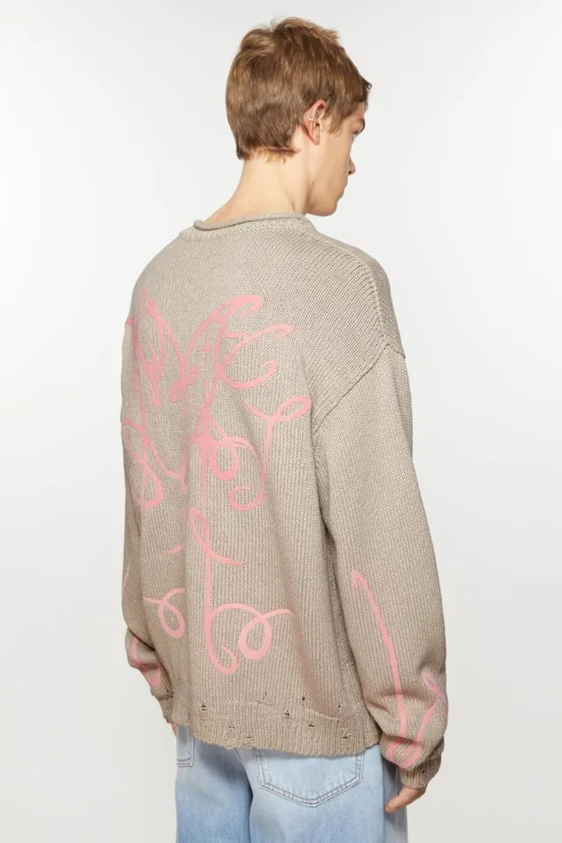 Acne Studios Printed Jumper Beigegrey Men Knitwear Acne Studios Printed Jumper Beigegrey Men Knitwear