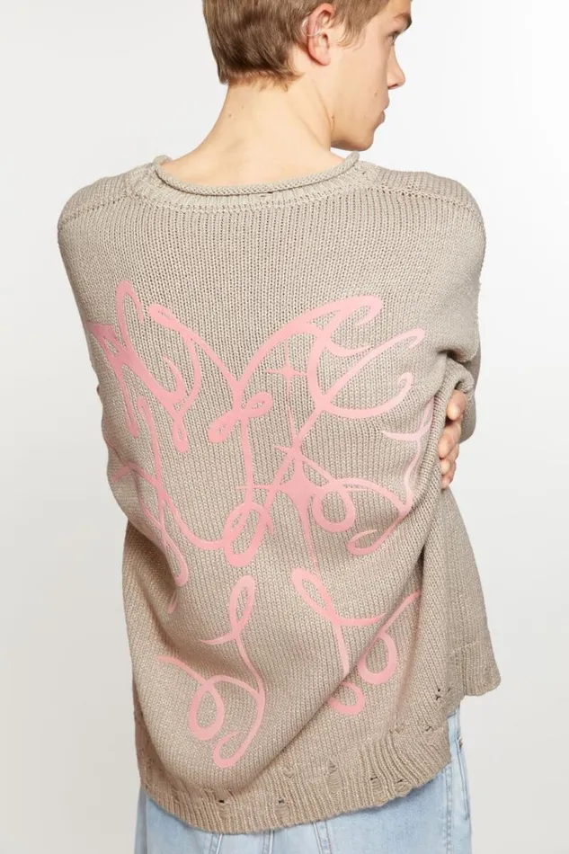 Acne Studios Printed Jumper Beigegrey Men Knitwear Acne Studios Printed Jumper Beigegrey Men Knitwear
