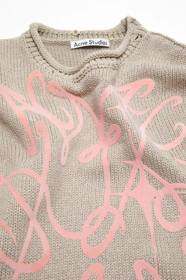 Acne Studios Printed Jumper Beigegrey Men Knitwear Acne Studios Printed Jumper Beigegrey Men Knitwear