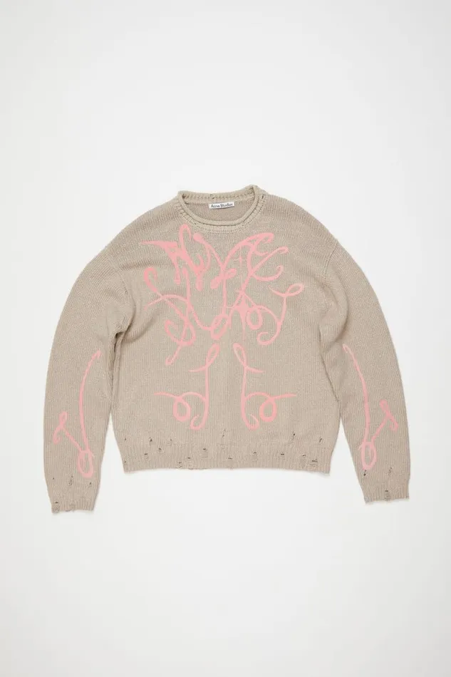Acne Studios Printed Jumper Beigegrey Men Knitwear Acne Studios Printed Jumper Beigegrey Men Knitwear