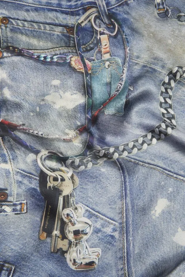 Acne Studios Printed Silk Scarf Denim Blue Men Scarves Acne Studios Printed Silk Scarf Denim Blue Men Scarves