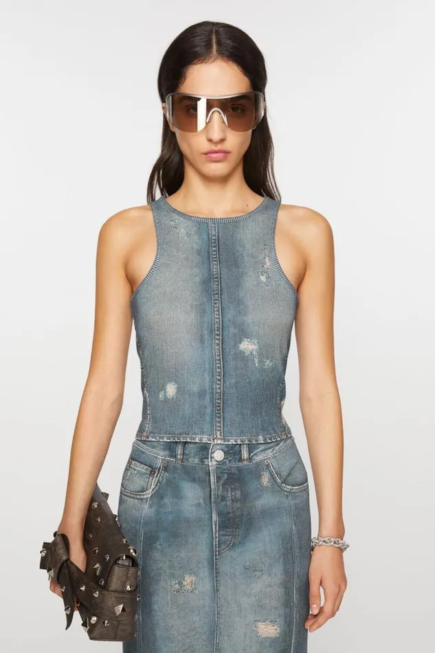 Acne Studios Printed Tank Top Denim Blue Women Tshirts