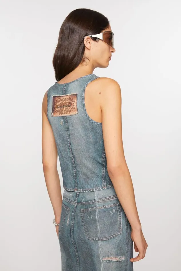Acne Studios Printed Tank Top Denim Blue Women Tshirts