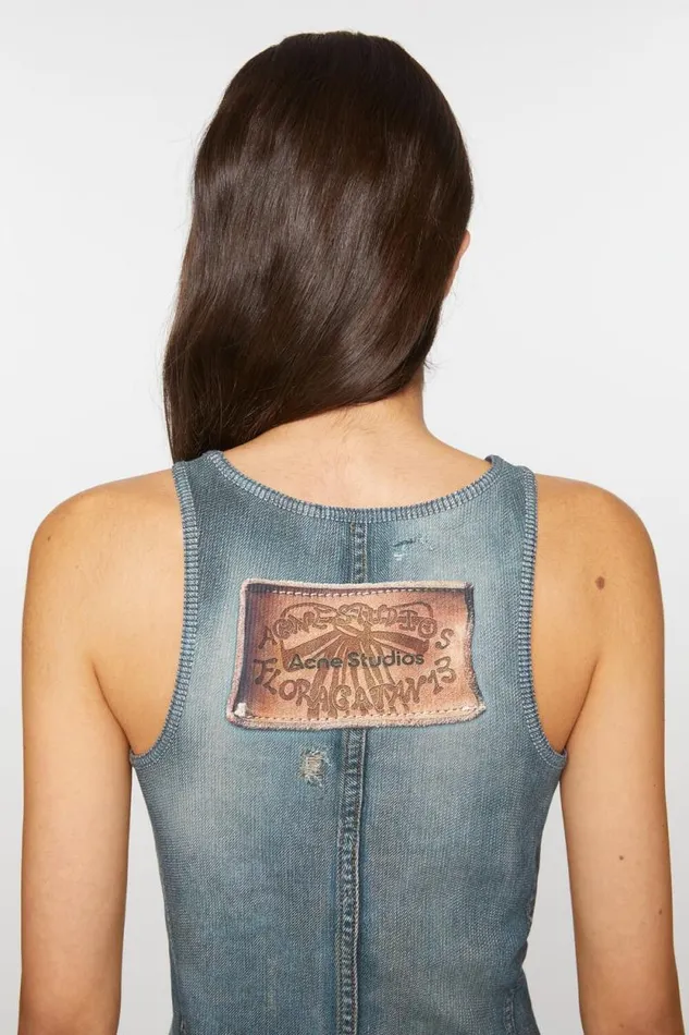 Acne Studios Printed Tank Top Denim Blue Women Tshirts