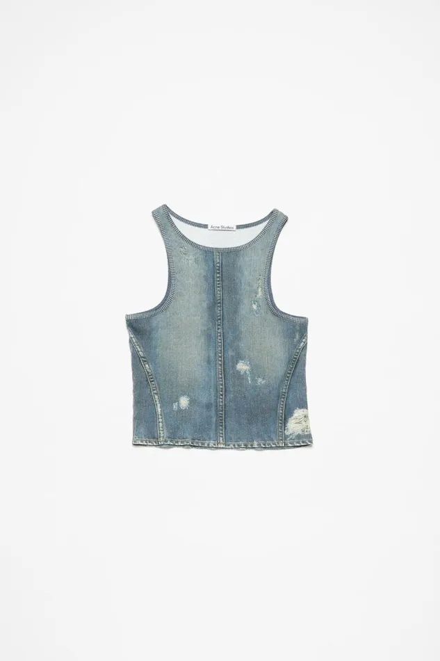 Acne Studios Printed Tank Top Denim Blue Women Tshirts