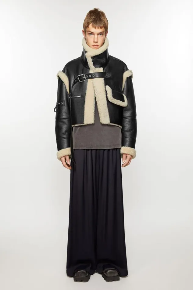 Acne Studios Shearling Buckle Jacket Black Men Outerwear