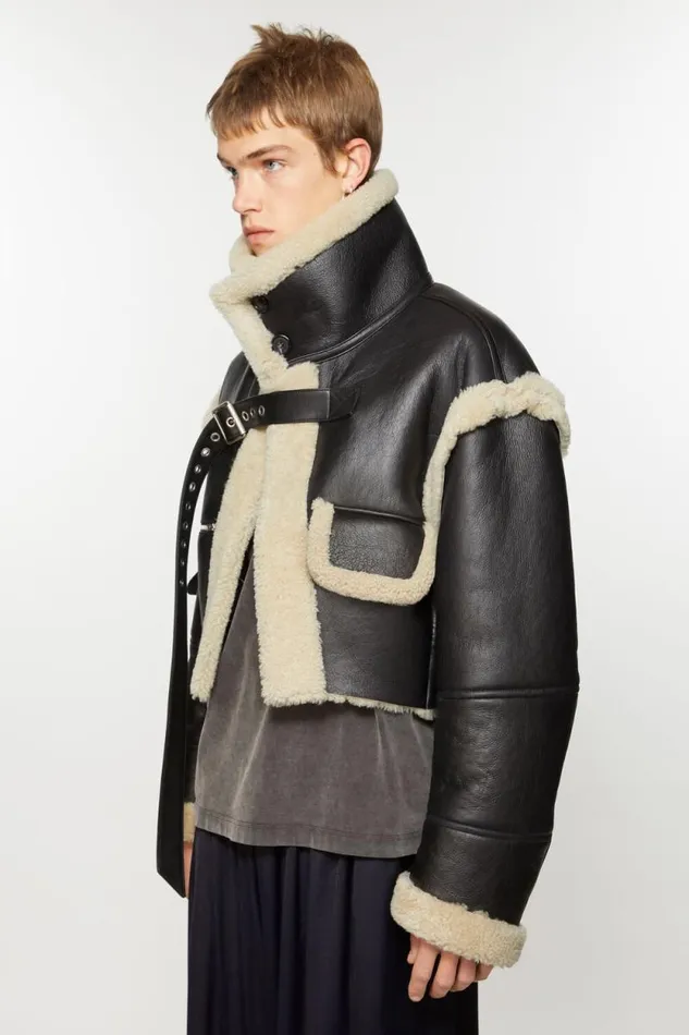 Acne Studios Shearling Buckle Jacket Black Men Outerwear Acne Studios Shearling Buckle Jacket Black Men Outerwear