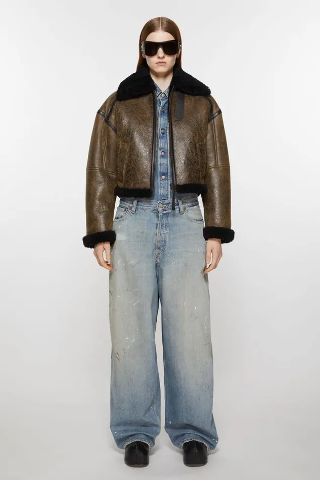 Acne Studios Shearling Jacket Dark Brownblack Women Outerwear