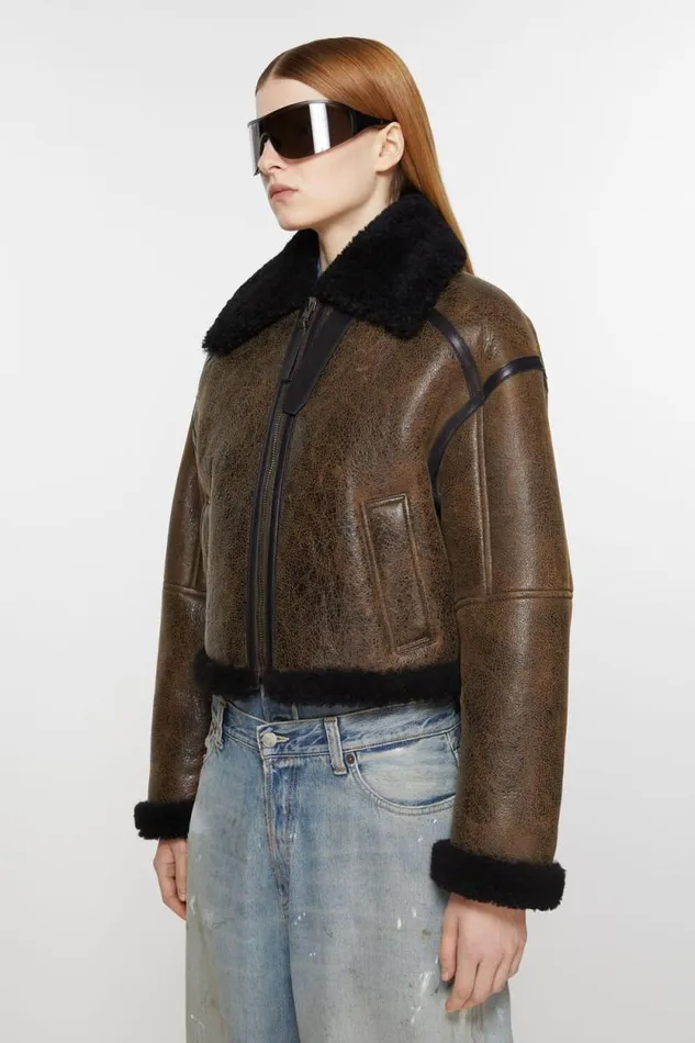 Acne Studios Shearling Jacket Dark Brownblack Women Outerwear