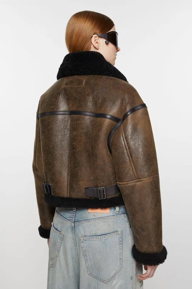 Acne Studios Shearling Jacket Dark Brownblack Women Outerwear