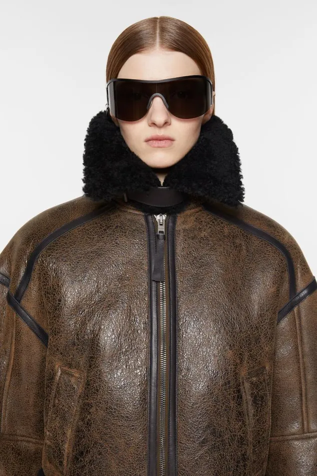 Acne Studios Shearling Jacket Dark Brownblack Women Outerwear