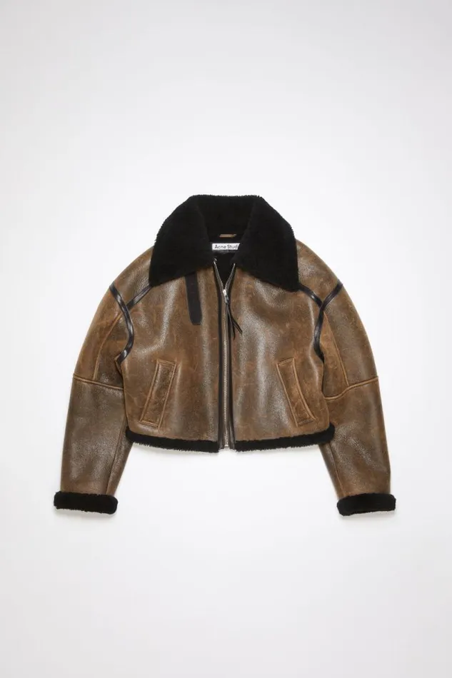 Acne Studios Shearling Jacket Dark Brownblack Women Outerwear
