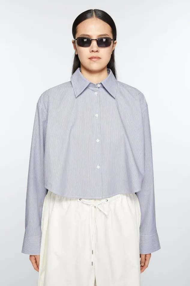 Acne Studios Shirt Jacquard Pinstripe Sky Bluecoffee Brown Women Shirts and Blouses