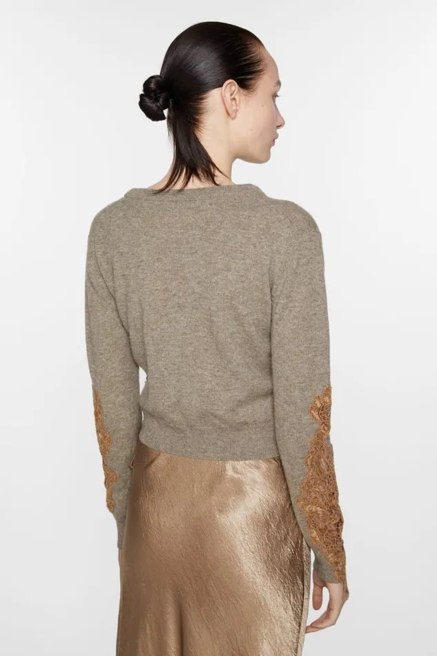 Acne Studios Wool Jumper Lace Trim Beige Women Knitwear