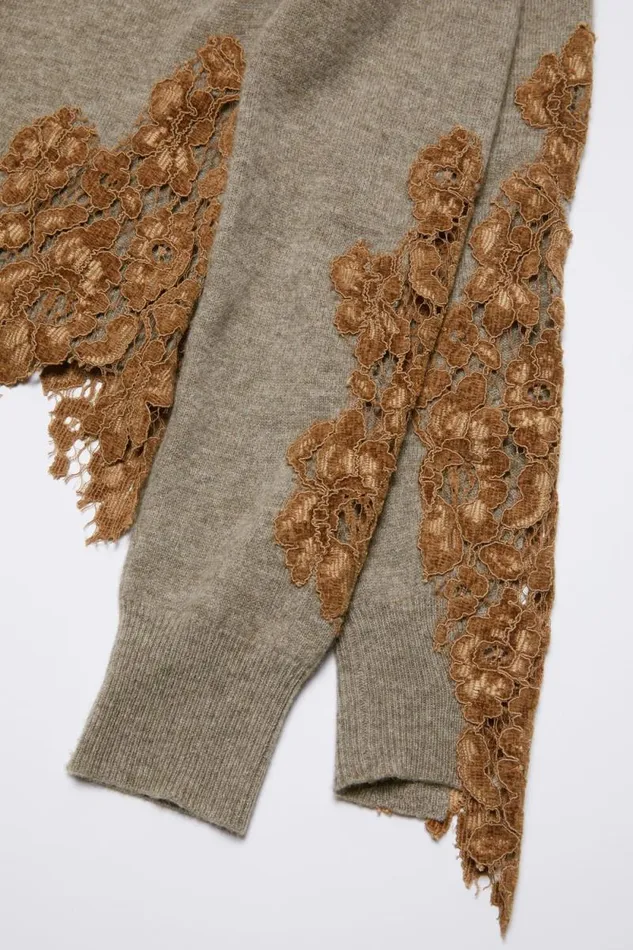 Acne Studios Wool Jumper Lace Trim Beige Women Knitwear