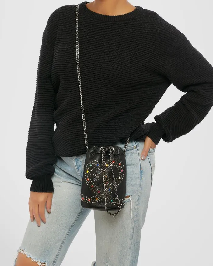 Aimee Kestenberg Clutches Women Outta Here Novelty Drawstring Pouch Black Snake Studs