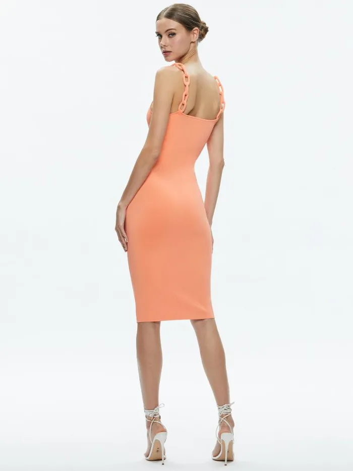 Alice Olivia ALINA LOOPED STRAPS MIDI DRESS Coral Women Dresses