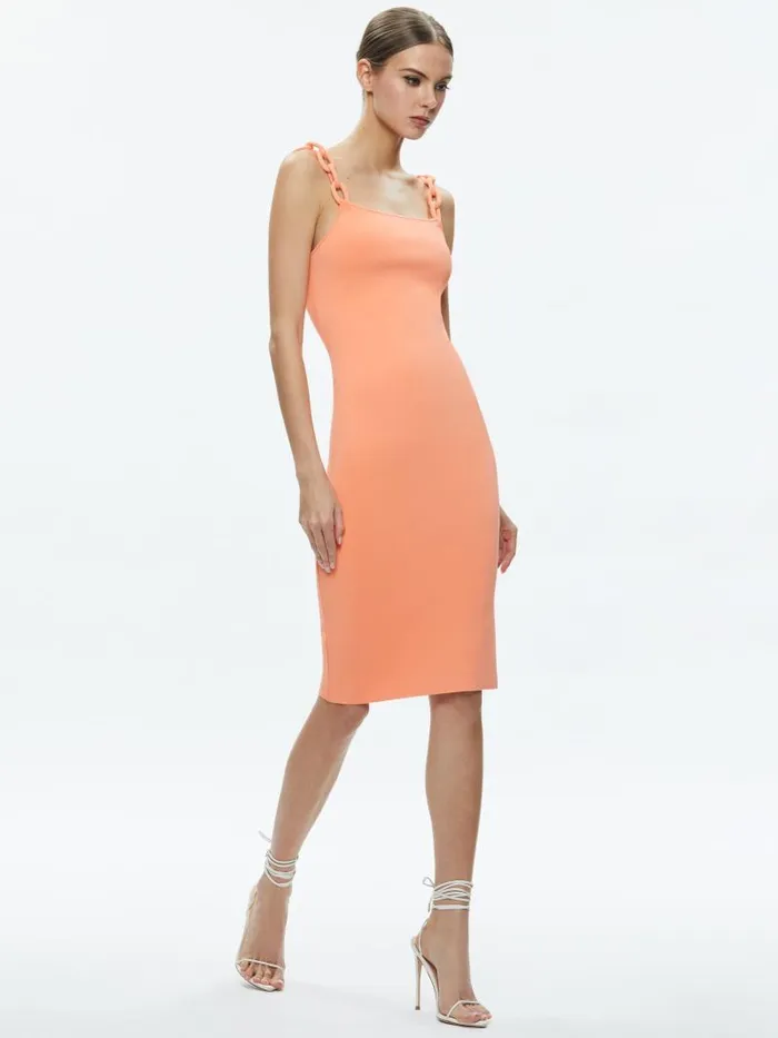 Alice Olivia ALINA LOOPED STRAPS MIDI DRESS Coral Women Dresses