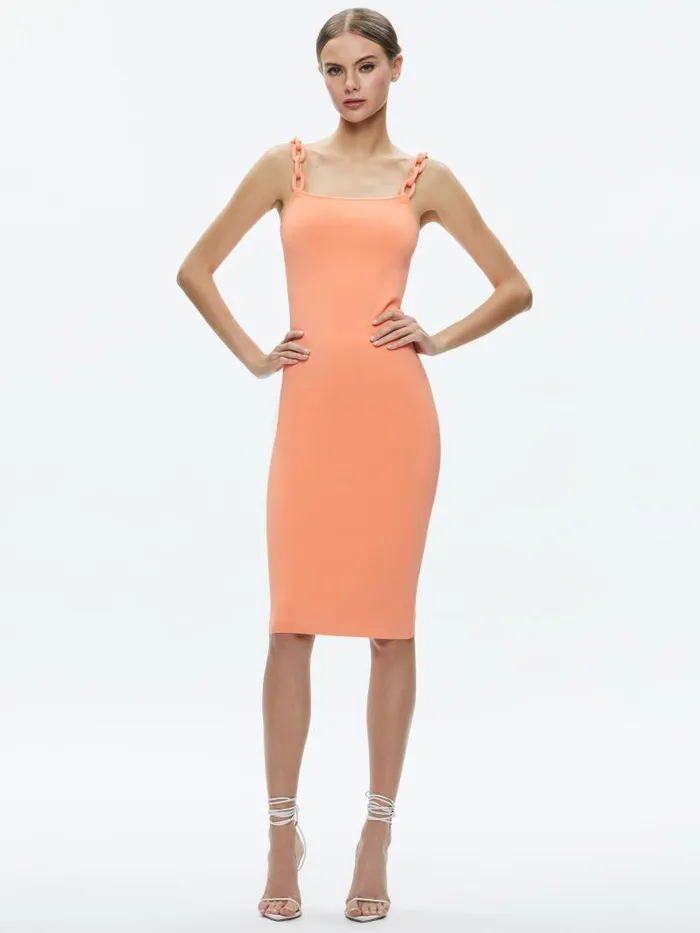 Alice Olivia ALINA LOOPED STRAPS MIDI DRESS Coral Women Dresses