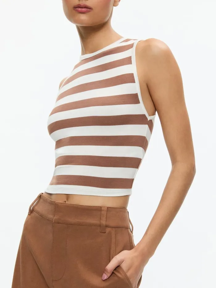 Alice Olivia ANDRE FITTED CROPPED TANK Off Whitecamel Women Tops