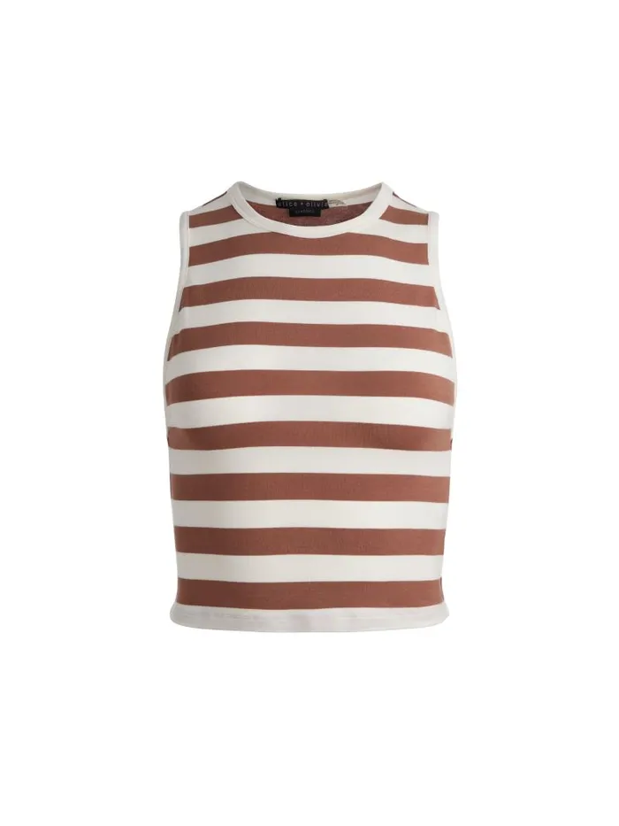 Alice Olivia ANDRE FITTED CROPPED TANK Off Whitecamel Women Tops