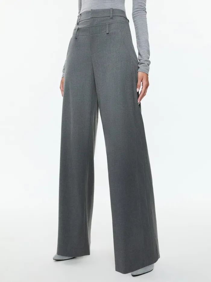 Alice Olivia ASPEN HIGH RISE DOUBLE WAIST TROUSER Shadow Grey Melange Women Pants