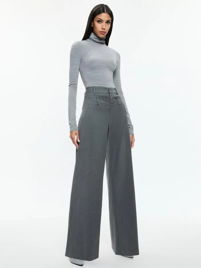 Alice Olivia ASPEN HIGH RISE DOUBLE WAIST TROUSER Shadow Grey Melange Women Pants