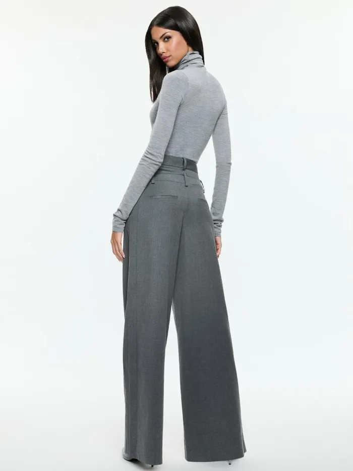 Alice Olivia ASPEN HIGH RISE DOUBLE WAIST TROUSER Shadow Grey Melange Women Pants
