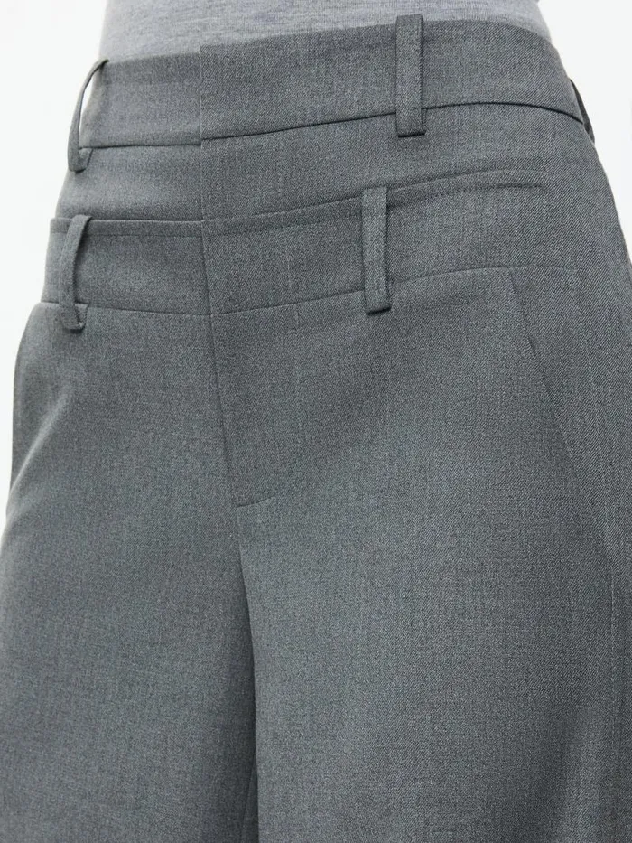 Alice Olivia ASPEN HIGH RISE DOUBLE WAIST TROUSER Shadow Grey Melange Women Pants