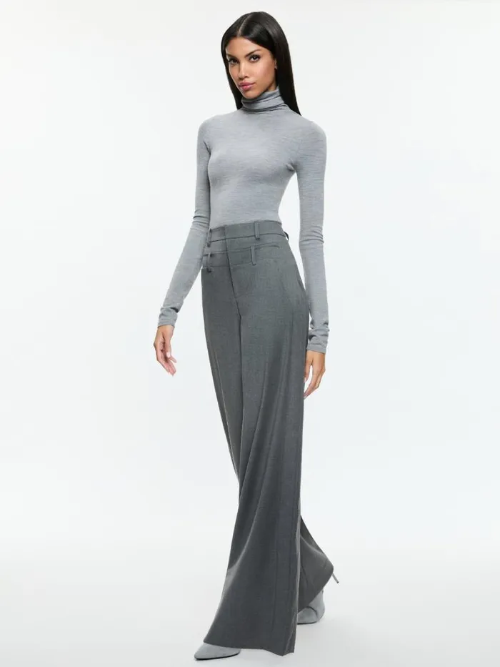 Alice Olivia ASPEN HIGH RISE DOUBLE WAIST TROUSER Shadow Grey Melange Women Pants