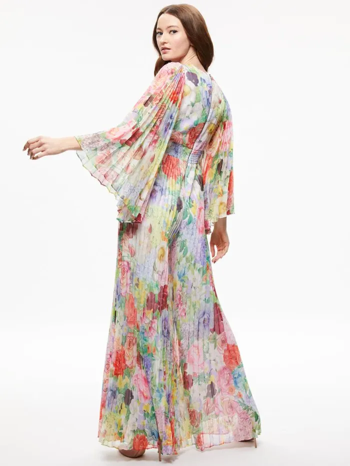 Alice Olivia BENNET PLEATED WIDE LEG JUMPSUIT Dawn Floral Women Jumpsuits Rompers