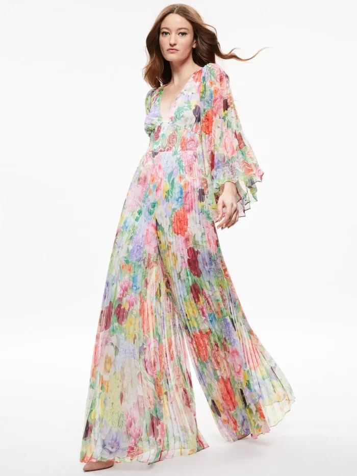 Alice Olivia BENNET PLEATED WIDE LEG JUMPSUIT Dawn Floral Women Jumpsuits Rompers