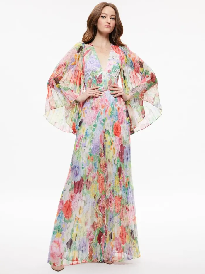 Alice Olivia BENNET PLEATED WIDE LEG JUMPSUIT Dawn Floral Women Jumpsuits Rompers