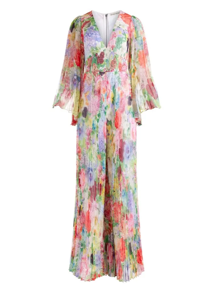 Alice Olivia BENNET PLEATED WIDE LEG JUMPSUIT Dawn Floral Women Jumpsuits Rompers