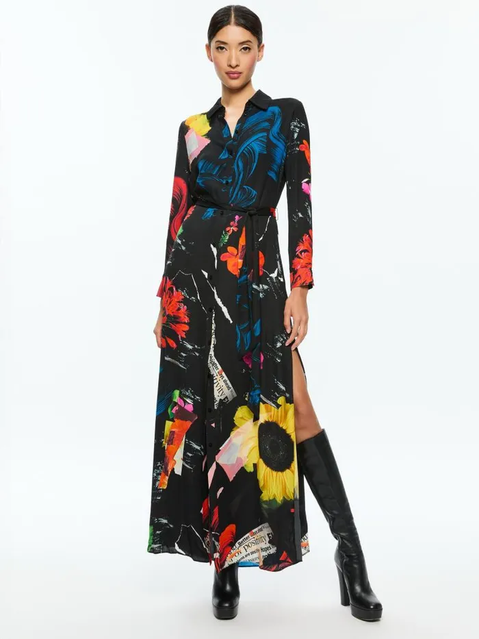 Alice Olivia CHASSIDY MAXI SHIRT DRESS Azalea Floral Women Dresses