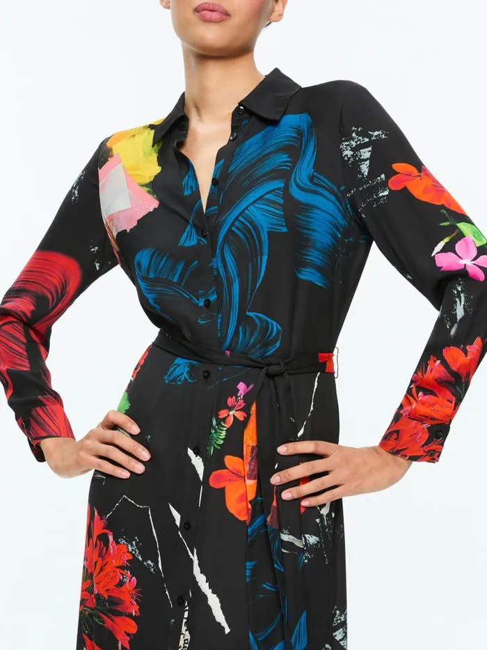 Alice Olivia CHASSIDY MAXI SHIRT DRESS Azalea Floral Women Dresses