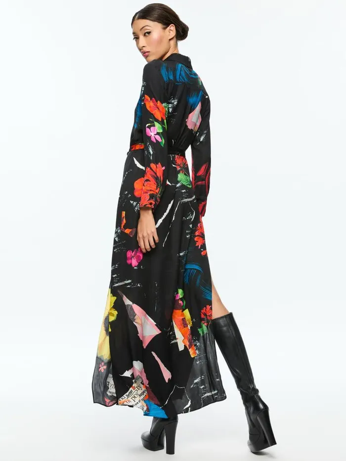 Alice Olivia CHASSIDY MAXI SHIRT DRESS Azalea Floral Women Dresses