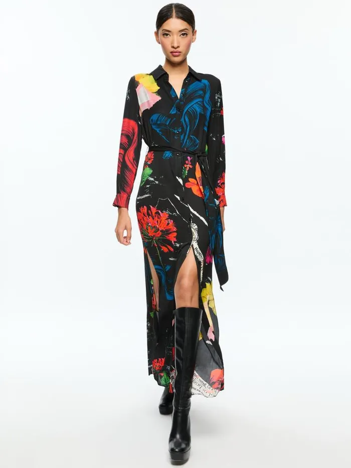 Alice Olivia CHASSIDY MAXI SHIRT DRESS Azalea Floral Women Dresses